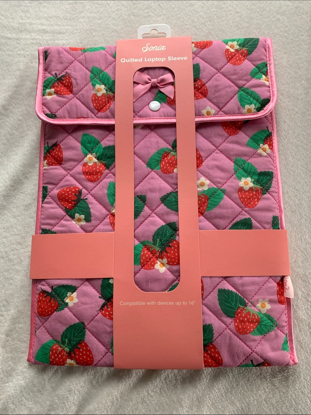 Sonix Pink Quilted Strawberry Print Laptop Sleeve